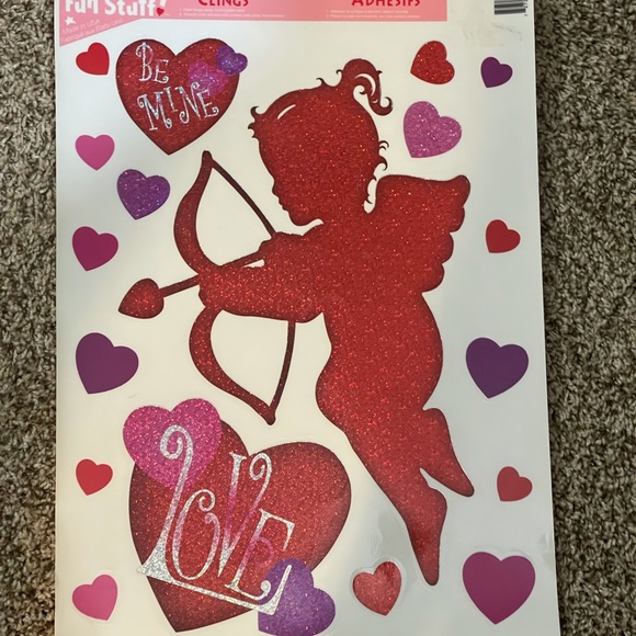 Lot Of 6~Valentine's Day Cupid Happy Valentine's Day Glitter Window Clings Sheet - Picture 2 of 7
